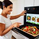 **Prompt:** A bright, modern kitchen scene. In the foreground, a smart fridge displays a recipe suggestion (fajitas) on its screen, with images of bell peppers, onions, and chicken. A smiling person is reaching for the ingredients. In the background, a sleek smart oven is visible. Focus on showcasing the convenience and user-friendliness of smart kitchen appliances. Style: Photorealistic, warm lighting, emphasis on vibrant colors of the food.