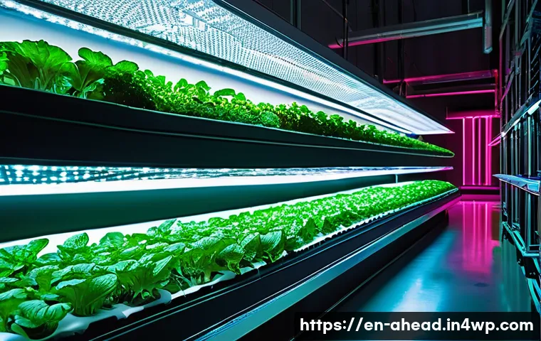 미래 도시를 위한 식품 시스템 - A futuristic indoor vertical farm with multiple stacked layers of vibrant leafy greens, strawberries...