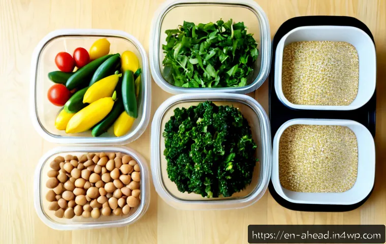 Home 17 미래 식단을 위한 주간 식단 계획 - Photorealistic overhead view of a future-focused weekly meal planning scene on a clean light-wood ki...